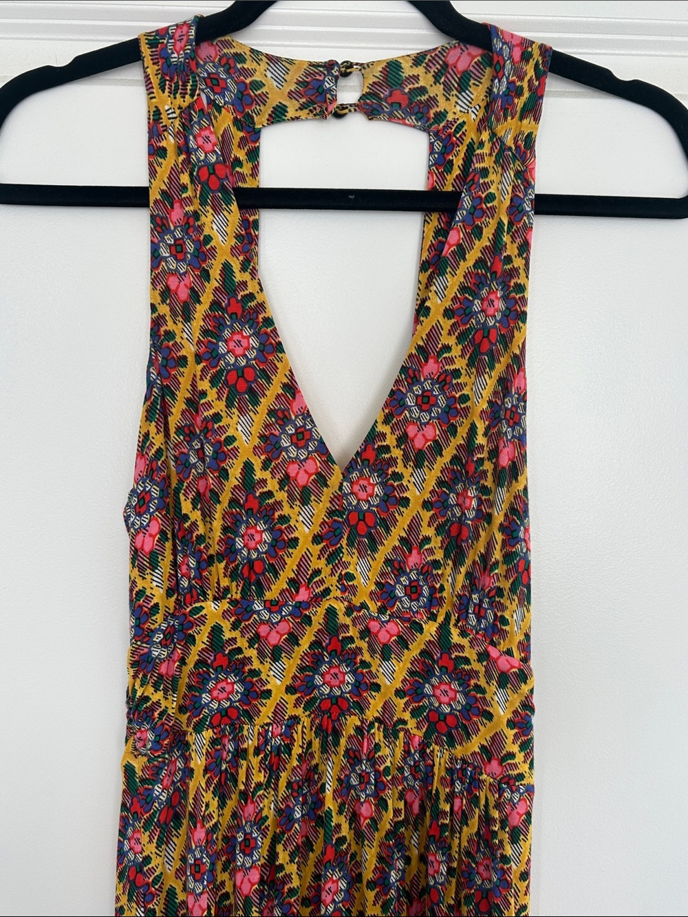 Anthropologie Yellow Floral V-Neck Sleeveless Tunic